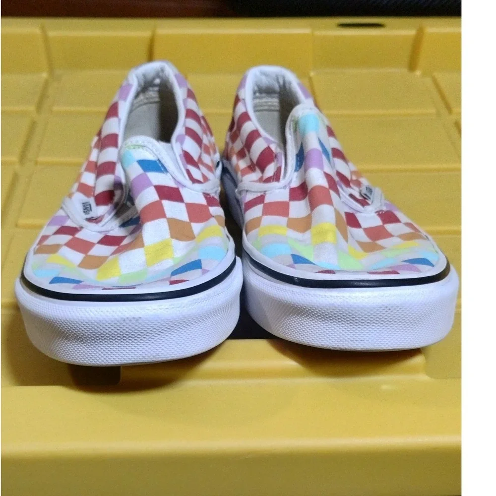 Vans Classic Slip-On Rainbow Checkerboard Sneakers Multicolor Canvas Shoes